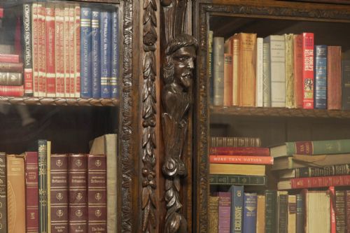 VICTORIAN OAK BREAKFRONT BOOKCASE CARVED MISKIN MANOR 1870 LIBRARY - ADDITIONAL PHOTO 16