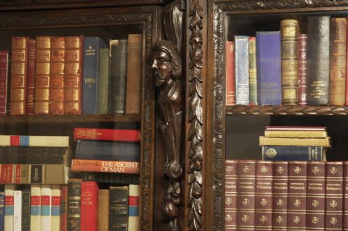 VICTORIAN OAK BREAKFRONT BOOKCASE CARVED MISKIN MANOR 1870 LIBRARY - ADDITIONAL PHOTO 17