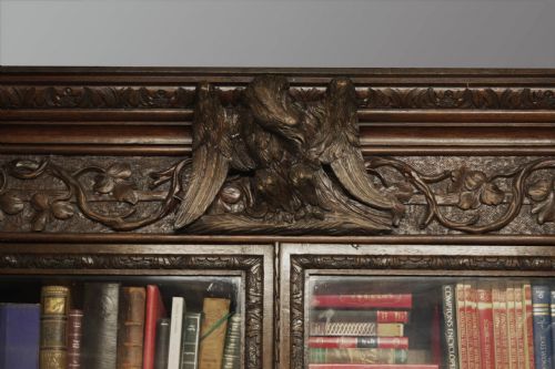 VICTORIAN OAK BREAKFRONT BOOKCASE CARVED MISKIN MANOR 1870 LIBRARY - ADDITIONAL PHOTO 18