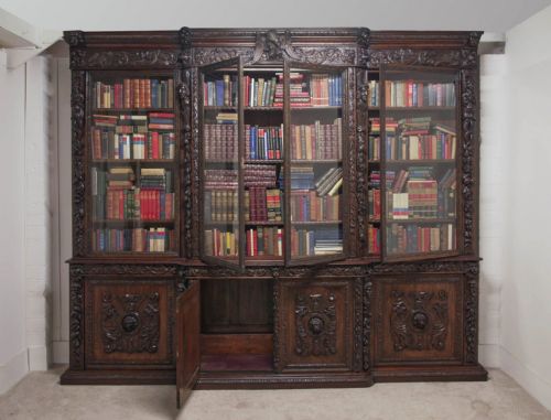 VICTORIAN OAK BREAKFRONT BOOKCASE CARVED MISKIN MANOR 1870 LIBRARY - ADDITIONAL PHOTO 22