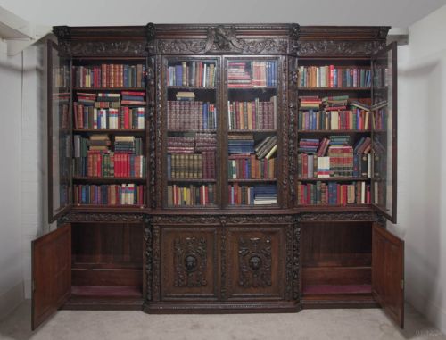 VICTORIAN OAK BREAKFRONT BOOKCASE CARVED MISKIN MANOR 1870 LIBRARY - ADDITIONAL PHOTO 23