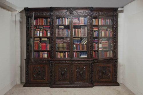 VICTORIAN OAK BREAKFRONT BOOKCASE CARVED MISKIN MANOR 1870 LIBRARY - ADDITIONAL PHOTO 24