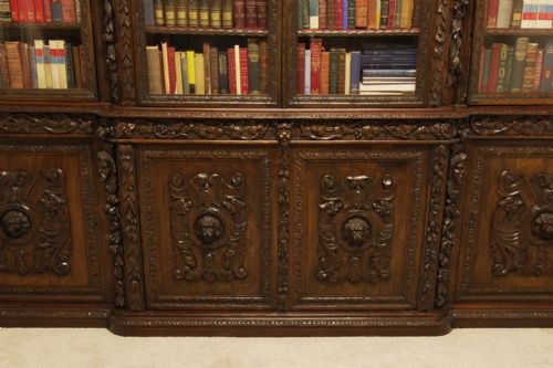 VICTORIAN OAK BREAKFRONT BOOKCASE CARVED MISKIN MANOR 1870 LIBRARY - ADDITIONAL PHOTO 25