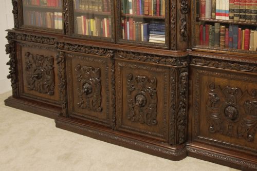 VICTORIAN OAK BREAKFRONT BOOKCASE CARVED MISKIN MANOR 1870 LIBRARY - ADDITIONAL PHOTO 27