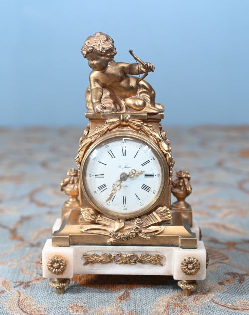 fig 1. English Gilt Mantel Clock Cherub St James London 1880