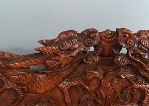 CHINESE DRAGON BENCH CARVED SEAT CINNABAR LACQUER 1860 - ADDITIONAL PHOTO 6