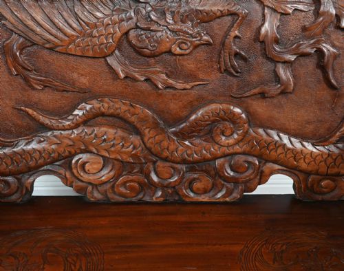 CHINESE DRAGON BENCH CARVED SEAT CINNABAR LACQUER 1860 - ADDITIONAL PHOTO 7