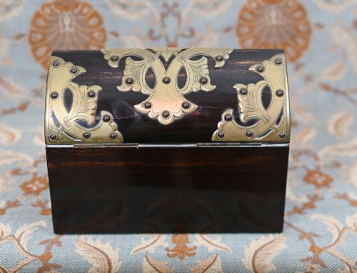 VICTORIAN STATIONARY BOX CORMANDEL BRASS LETTER CASKET 1890 - ADDITIONAL PHOTO 3