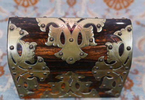 VICTORIAN STATIONARY BOX CORMANDEL BRASS LETTER CASKET 1890 - ADDITIONAL PHOTO 7