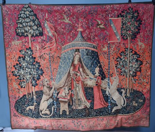 French Tapestry Lady and Unicorn Mille-Fleurs Woven Wall Covering