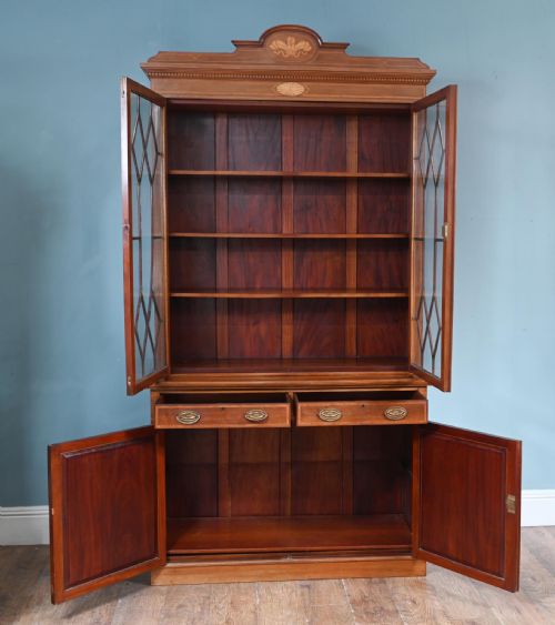 EDWARDIAN BOOKCASE CABINET MAHOGANY HEPPLEWHITE 1910 - ADDITIONAL PHOTO 11