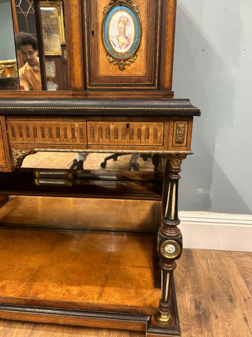 VICTORIAN BONHEUR DE JOUR DESK AMBOYNA SEVRES PLAQUES 1860 - ADDITIONAL PHOTO 9