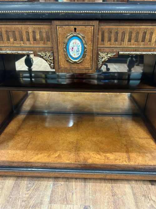 VICTORIAN BONHEUR DE JOUR DESK AMBOYNA SEVRES PLAQUES 1860 - ADDITIONAL PHOTO 11