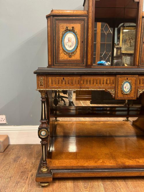 VICTORIAN BONHEUR DE JOUR DESK AMBOYNA SEVRES PLAQUES 1860 - ADDITIONAL PHOTO 18