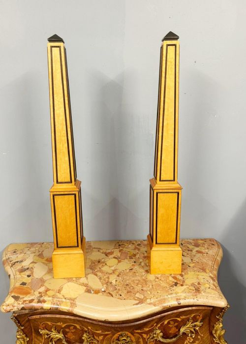 PAIR GRAND TOUR OBELISKS ITALIAN SATINWOOD EBONIZED TRIM - ADDITIONAL PHOTO 2