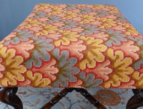 fig 1. Georgian Revival Piano Stool Walnut Seat Needlepoint