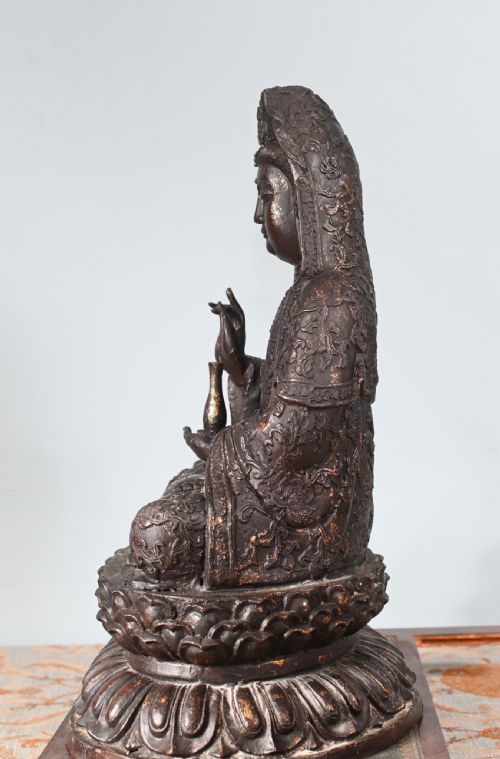 ANTIQUE BRONZE BUDDHA STATUE GUANYIN KWAN YIN BODHISATTVA OF COMPASSION SCULPTURE - ADDITIONAL PHOTO 1