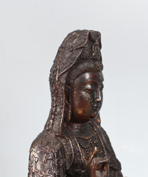 ANTIQUE BRONZE BUDDHA STATUE GUANYIN KWAN YIN BODHISATTVA OF COMPASSION SCULPTURE - ADDITIONAL PHOTO 3