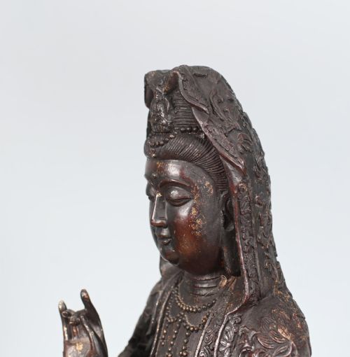ANTIQUE BRONZE BUDDHA STATUE GUANYIN KWAN YIN BODHISATTVA OF COMPASSION SCULPTURE - ADDITIONAL PHOTO 4