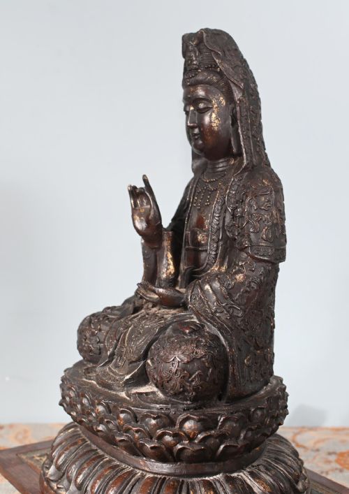 ANTIQUE BRONZE BUDDHA STATUE GUANYIN KWAN YIN BODHISATTVA OF COMPASSION SCULPTURE - ADDITIONAL PHOTO 5