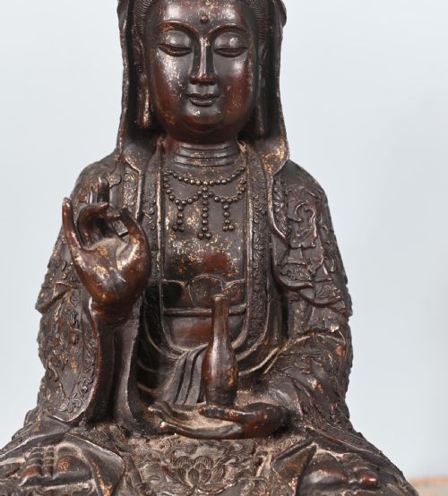 ANTIQUE BRONZE BUDDHA STATUE GUANYIN KWAN YIN BODHISATTVA OF COMPASSION SCULPTURE - ADDITIONAL PHOTO 6