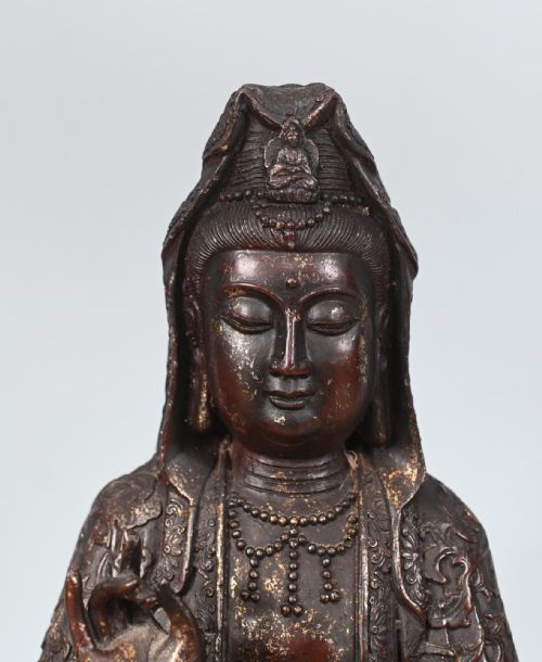 ANTIQUE BRONZE BUDDHA STATUE GUANYIN KWAN YIN BODHISATTVA OF COMPASSION SCULPTURE - ADDITIONAL PHOTO 7