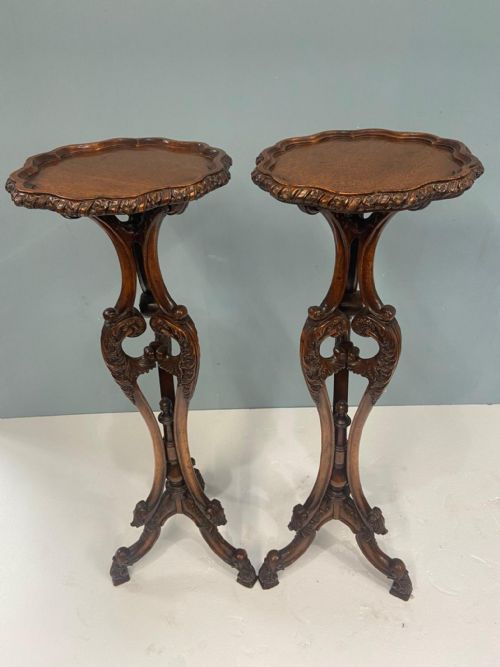 fig 1. Pair English Pedestal Stands Walnut Rococo Tables