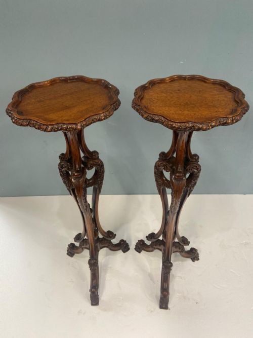 fig 2. Pair English Pedestal Stands Walnut Rococo Tables
