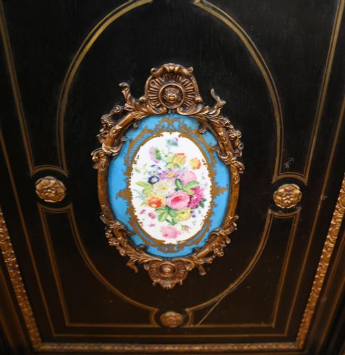 VICTORIAN EBONIZED CREDENZA SIDE CABINET SEVRES PLAQUES 1880 - ADDITIONAL PHOTO 1