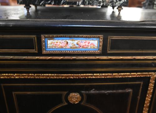 VICTORIAN EBONIZED CREDENZA SIDE CABINET SEVRES PLAQUES 1880 - ADDITIONAL PHOTO 2