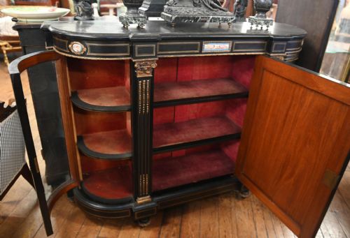 VICTORIAN EBONIZED CREDENZA SIDE CABINET SEVRES PLAQUES 1880 - ADDITIONAL PHOTO 4