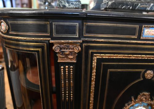 VICTORIAN EBONIZED CREDENZA SIDE CABINET SEVRES PLAQUES 1880 - ADDITIONAL PHOTO 6