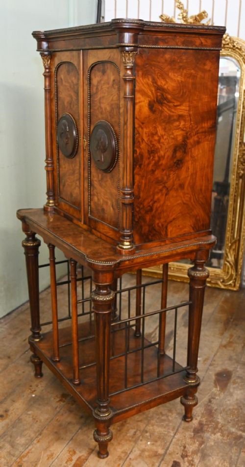 VICTORIAN WALNUT CABINET ON STAND BRONZE PLAQUES 1840 - ADDITIONAL PHOTO 4