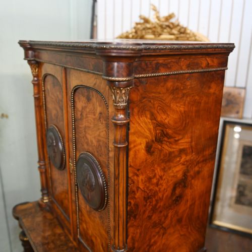 VICTORIAN WALNUT CABINET ON STAND BRONZE PLAQUES 1840 - ADDITIONAL PHOTO 5