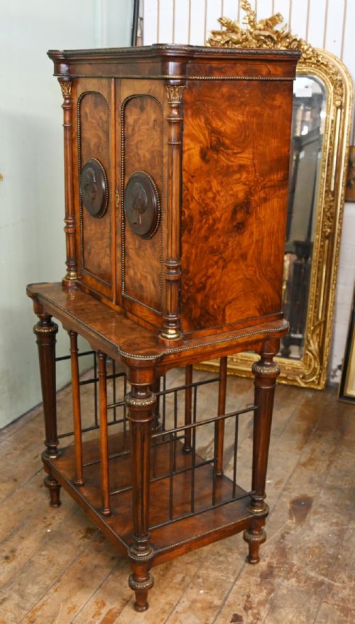 VICTORIAN WALNUT CABINET ON STAND BRONZE PLAQUES 1840 - ADDITIONAL PHOTO 6