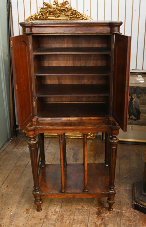 VICTORIAN WALNUT CABINET ON STAND BRONZE PLAQUES 1840 - ADDITIONAL PHOTO 7