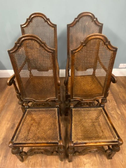 SET 4 CARVED CHAIRS CANE WEAVED CROMWELLIAN FARMHOUSE 1890 - ADDITIONAL PHOTO 1
