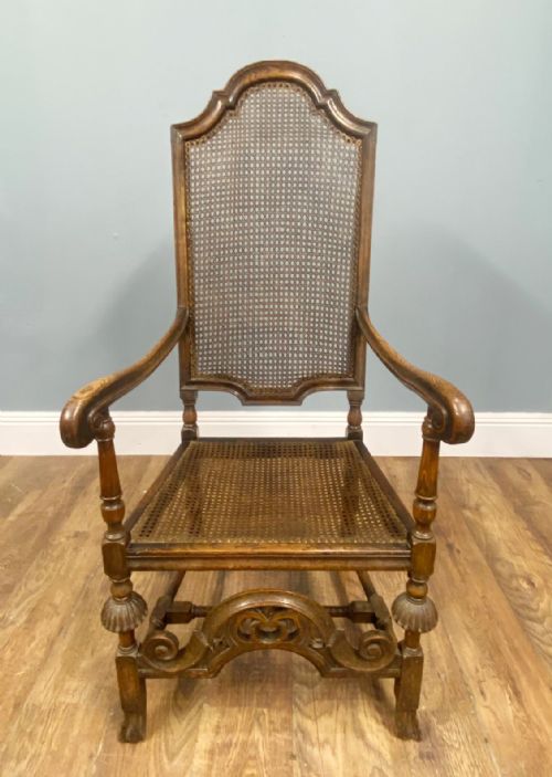 SET 4 CARVED CHAIRS CANE WEAVED CROMWELLIAN FARMHOUSE 1890 - ADDITIONAL PHOTO 2