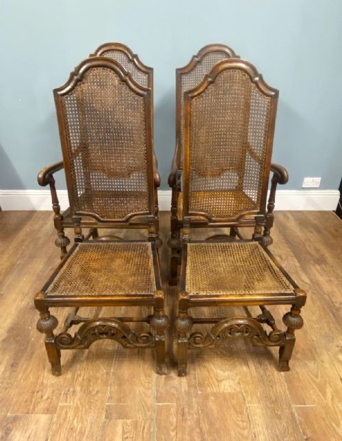 SET 4 CARVED CHAIRS CANE WEAVED CROMWELLIAN FARMHOUSE 1890 - ADDITIONAL PHOTO 3