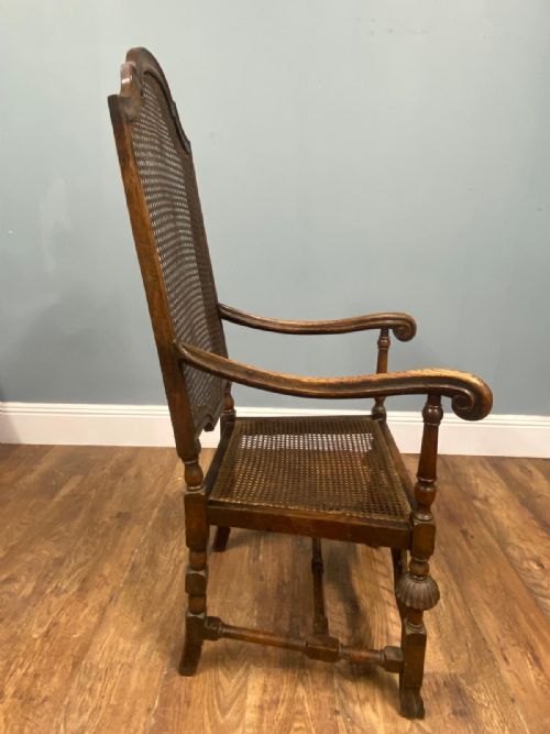 SET 4 CARVED CHAIRS CANE WEAVED CROMWELLIAN FARMHOUSE 1890 - ADDITIONAL PHOTO 4