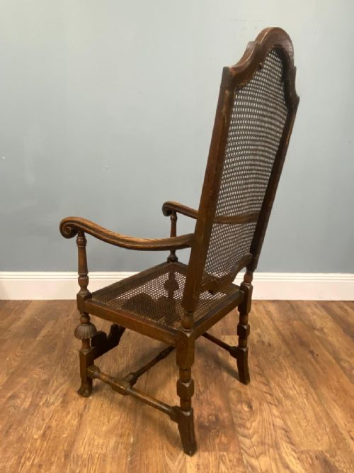 SET 4 CARVED CHAIRS CANE WEAVED CROMWELLIAN FARMHOUSE 1890 - ADDITIONAL PHOTO 5