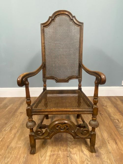 SET 4 CARVED CHAIRS CANE WEAVED CROMWELLIAN FARMHOUSE 1890 - ADDITIONAL PHOTO 6