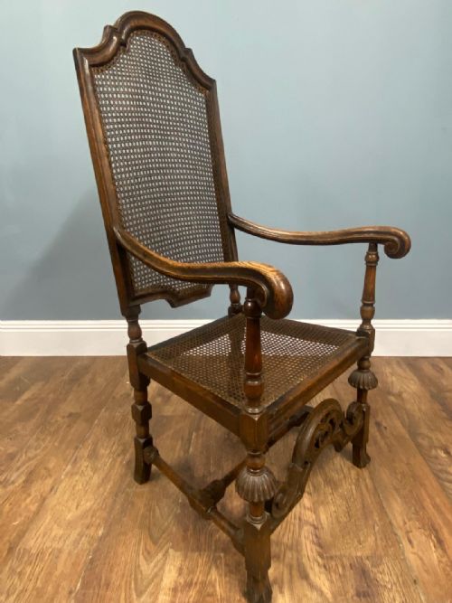 SET 4 CARVED CHAIRS CANE WEAVED CROMWELLIAN FARMHOUSE 1890 - ADDITIONAL PHOTO 8