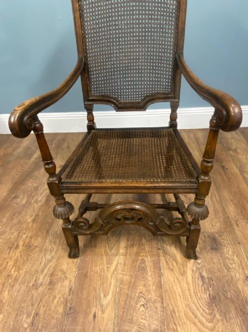 SET 4 CARVED CHAIRS CANE WEAVED CROMWELLIAN FARMHOUSE 1890 - ADDITIONAL PHOTO 11