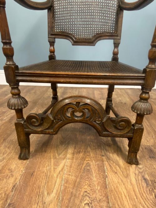 SET 4 CARVED CHAIRS CANE WEAVED CROMWELLIAN FARMHOUSE 1890 - ADDITIONAL PHOTO 17