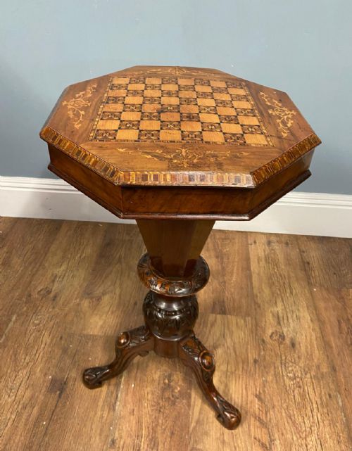 VICTORIAN SEWING BOX GAMES CHESS TABLE SIDE 1880 - ADDITIONAL PHOTO 2