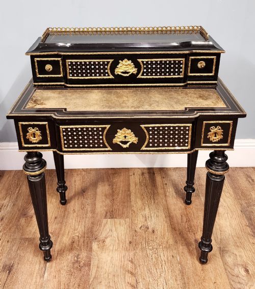 FRENCH NAPOLEON III EBONISED GILT BRONZE WRITING DESK BONHEURDUJOUR 1880