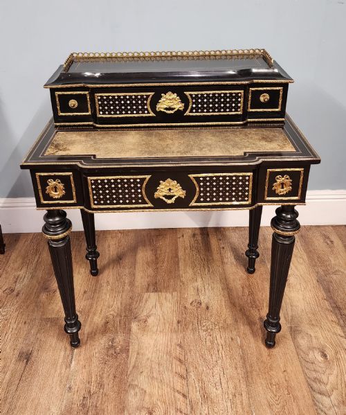 FRENCH NAPOLEON III EBONISED GILT BRONZE WRITING DESK BONHEURDUJOUR 1880 - ADDITIONAL PHOTO 1