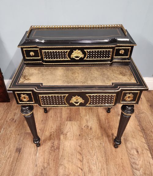 FRENCH NAPOLEON III EBONISED GILT BRONZE WRITING DESK BONHEURDUJOUR 1880 - ADDITIONAL PHOTO 2