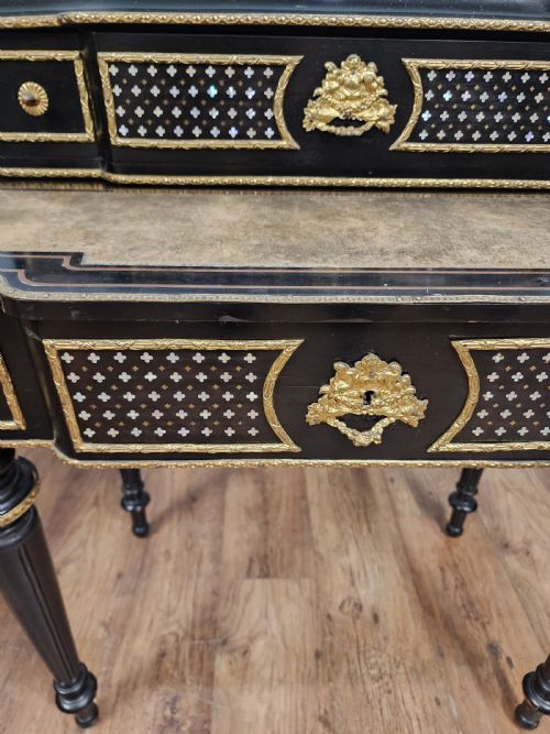 FRENCH NAPOLEON III EBONISED GILT BRONZE WRITING DESK BONHEURDUJOUR 1880 - ADDITIONAL PHOTO 3